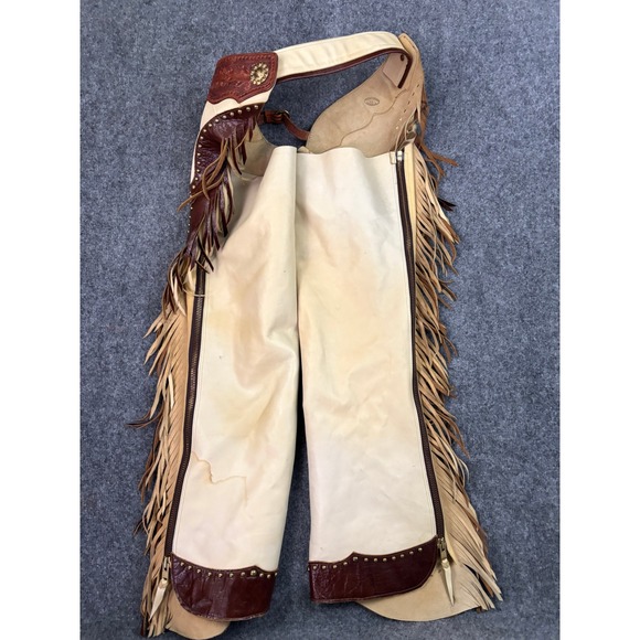 Leather Legends Other - Leather Legends Montana Leather Chaps Fringe Tooled Concho Western Rodeo
